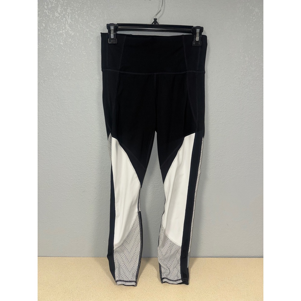Athleta Womens Black White Colorblock Mesh Perforated Running Leggings Small
